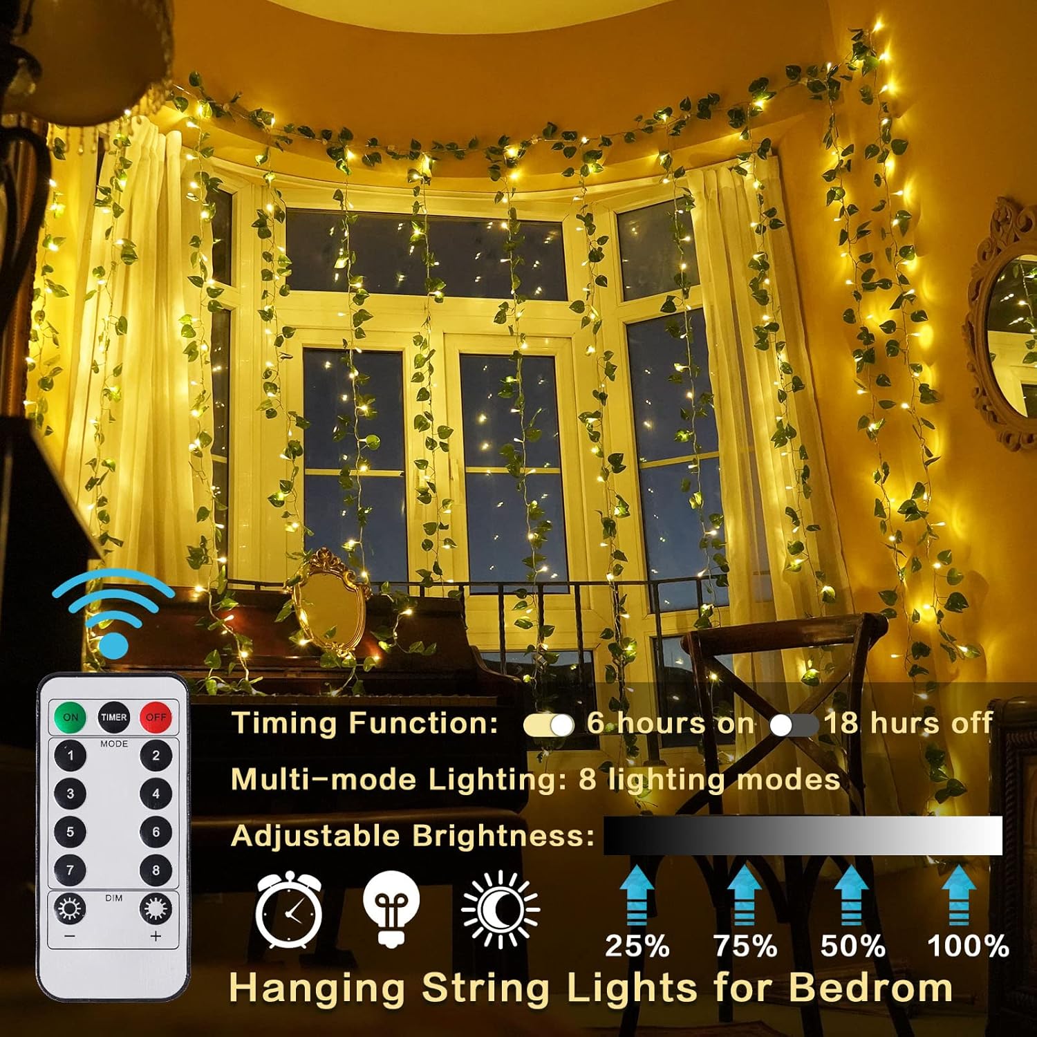 Led Ivy Vine Lights 12 Pack 9.4 FT * 6.2 FT Artificial Ivy with 240 Curtain Lights 8 Modes Room Vines for Bedroom Wall Weddings Party Christmas Garden Festival Decor