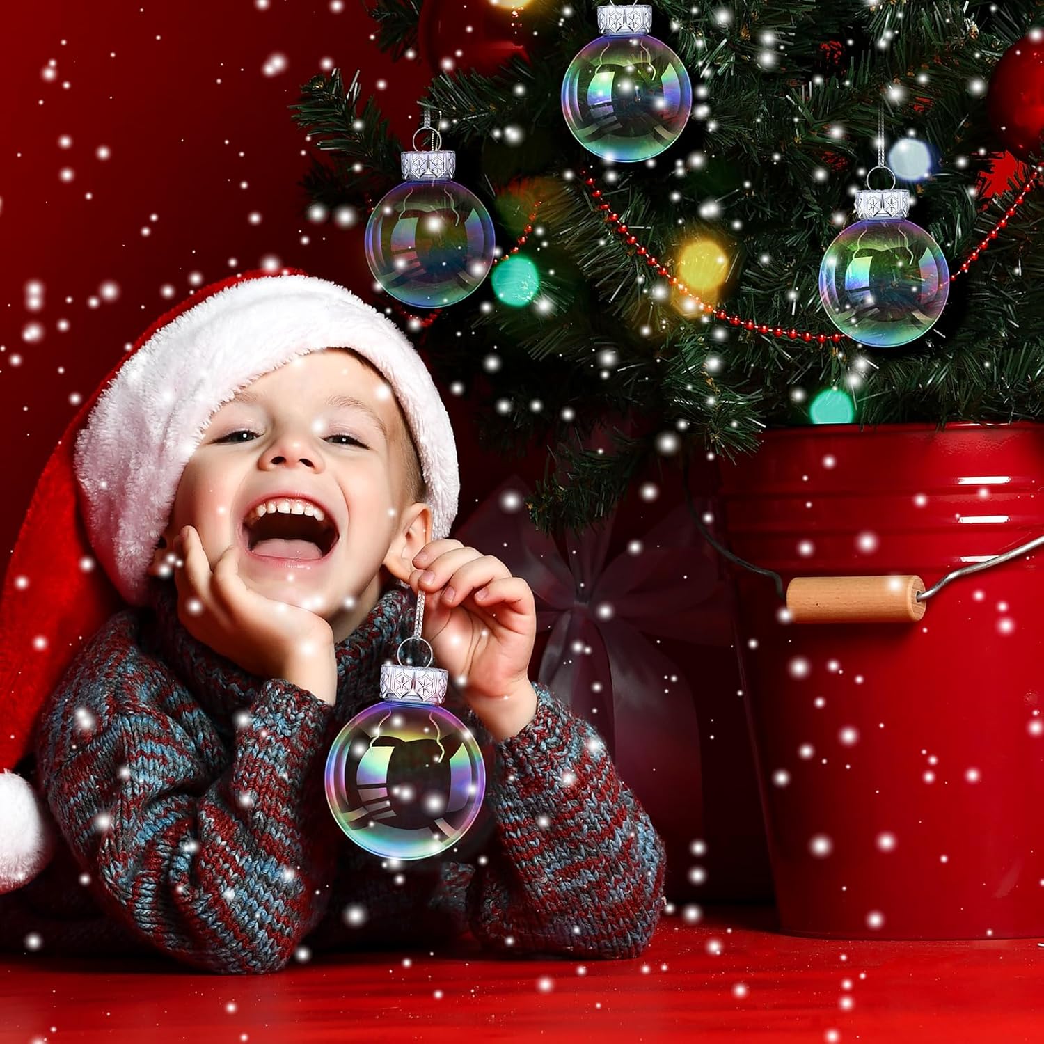 Funtery 80 Pcs Christmas Iridescent Clear Ornaments Balls Iridescent Christmas Balls for Tree Crafts Fillable Transparent DIY Hanging 2.5 Inch Rainbow Ball for Holiday Decor (Iridescence Style)