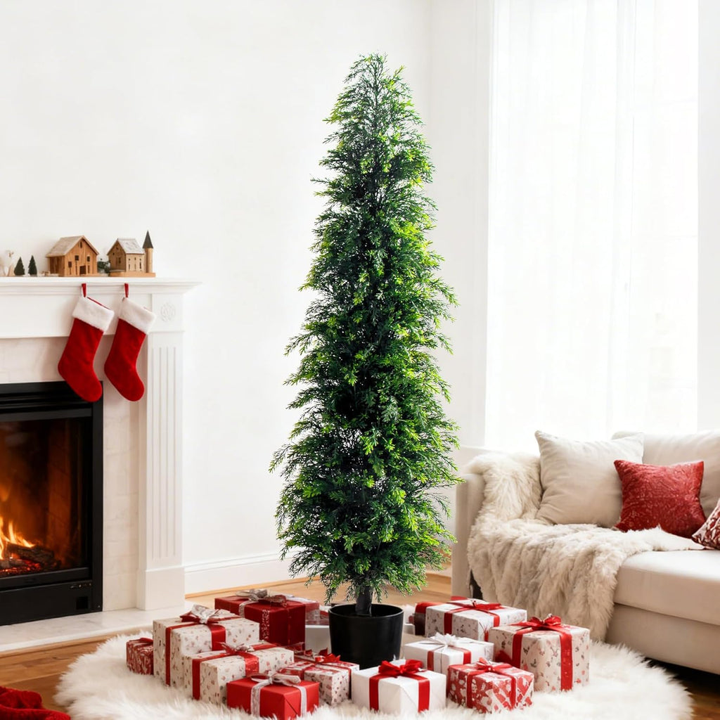 2PCS 6ft Artificial Norfolk Pine Tree Artificial Christmas Tree Premium Pine Xmas Tree Branch Tip Easy Setup, Artificial Pencil Realistic Pine Needles Realistic Holiday Party Decor