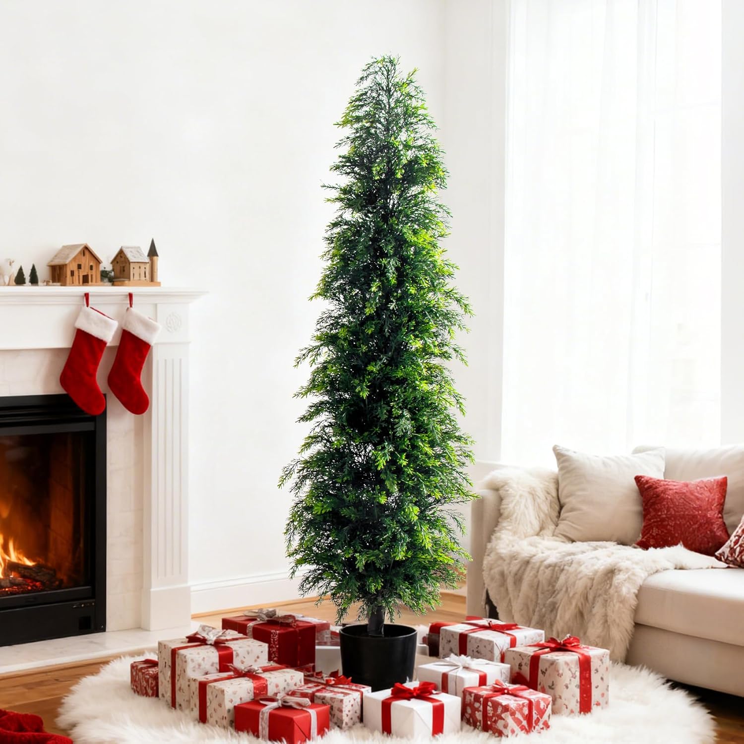 2PCS 6ft Artificial Norfolk Pine Tree Artificial Christmas Tree Premium Pine Xmas Tree Branch Tip Easy Setup, Artificial Pencil Realistic Pine Needles Realistic Holiday Party Decor