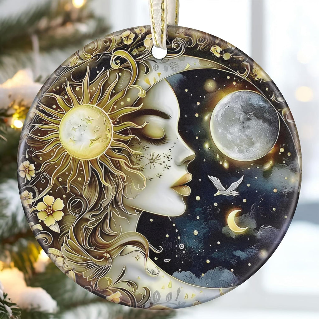 3.5" Ceramic Christmas Ornaments, Christmas Tree Ornaments, Heirloom Keepsake, Gift Exchange, Gift Idea, Bauble Present - Sun and Moon