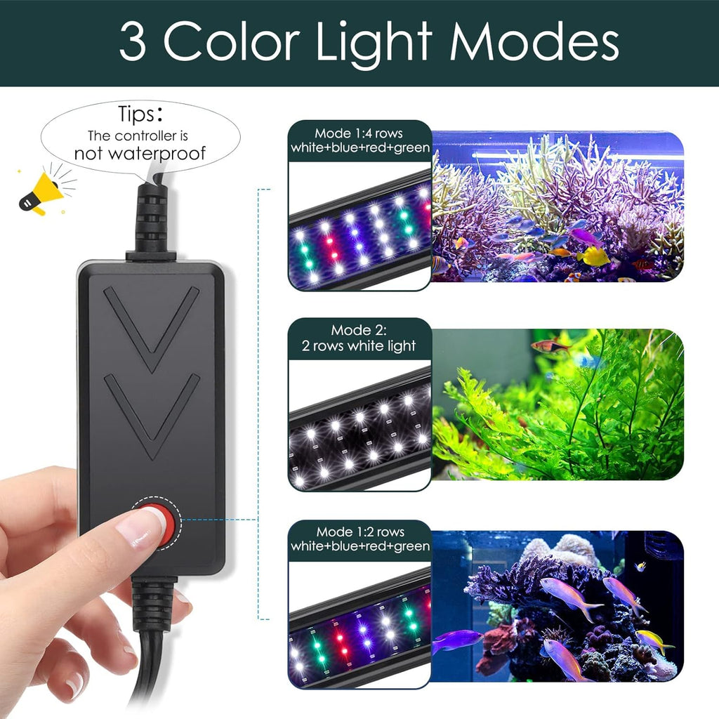 AQQA Aquarium Light,Full Spectrum LED Fish Tank Lights,12"-54" Adjustable Multi-Color White Blue Red Green LEDs with Extendable Brackets,14W-31W for Freshwater Plants (17W (18"-24"))