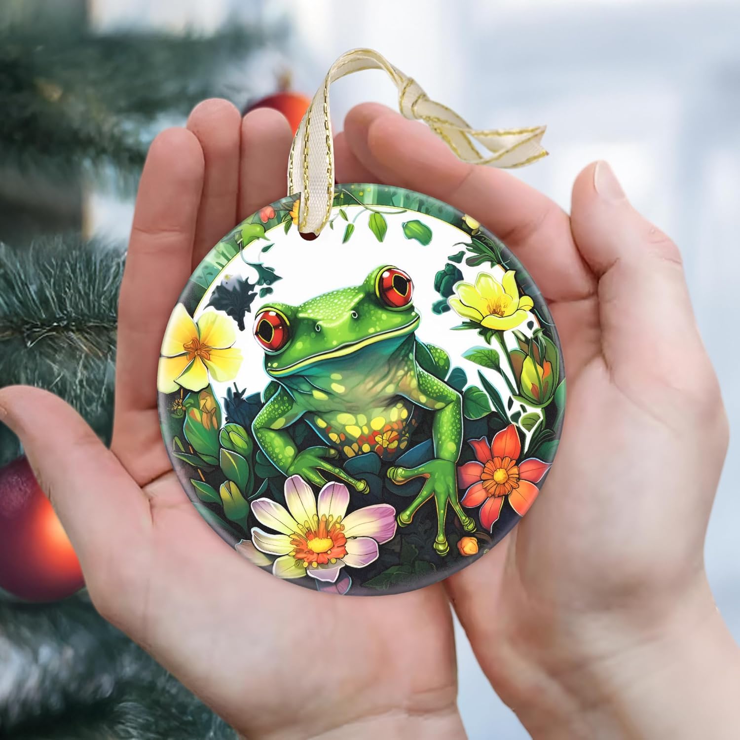 Frog 2025 Ornaments for Christmas - Round Ceramic Holiday Decor - Beautiful Gift Christmas Tree Decoration