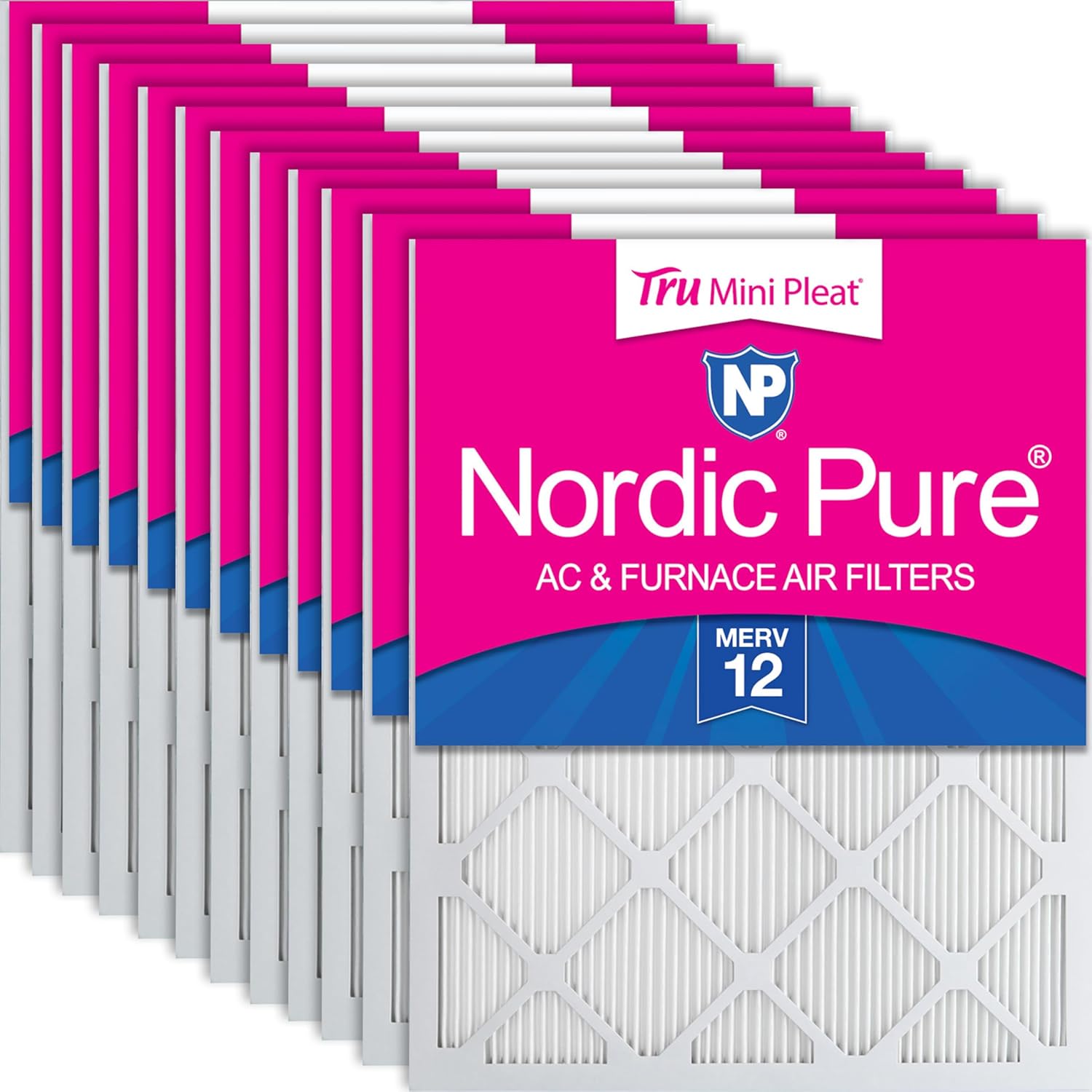 Nordic Pure 20x25x1 (Actual Size: 19 1/2 x 24 1/2 x 3/4) Tru Mini Pleat MERV 12 AC Furnace Air Filters – 2.5X More Media for Longer-Lasting, High-Efficiency Filtration - 12 Pack