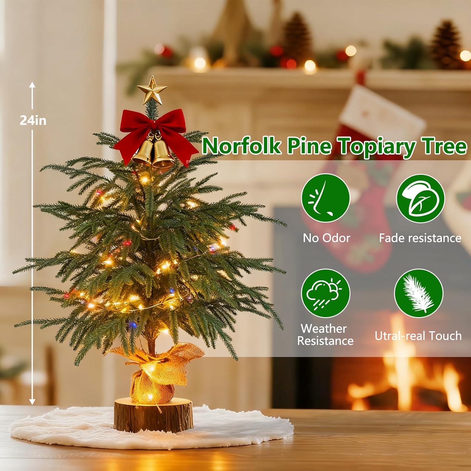 2 Pack 2FT Artificial Norfolk Pine Tree with Pot - UV Protection Faux Tree Fake Plants with PE Branch for Indoor Outdoor Home Front Porch Christmas Decor