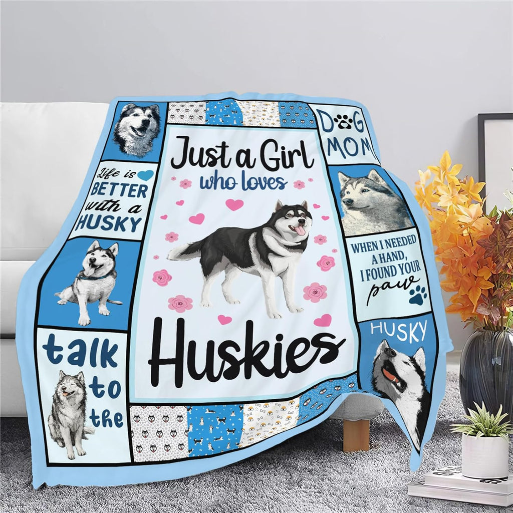 Husky Throw Blanket Husky Puppy Stuff Gifts for Dog Lover Kids Girls Boys Adults Women Men Soft Cozy Warm Plush Fluffy Fuzzy Fleece Blanket Decor 50''X60''