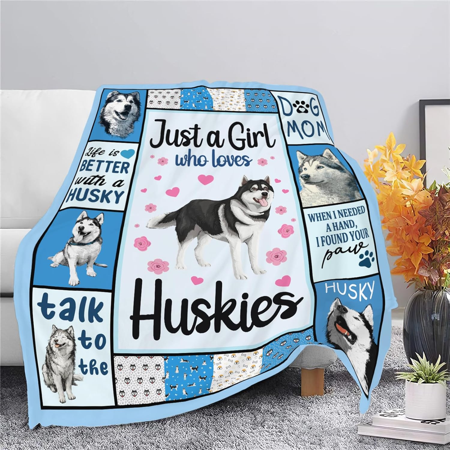 Husky Throw Blanket Husky Puppy Stuff Gifts for Dog Lover Kids Girls Boys Adults Women Men Soft Cozy Warm Plush Fluffy Fuzzy Fleece Blanket Decor 50''X60''
