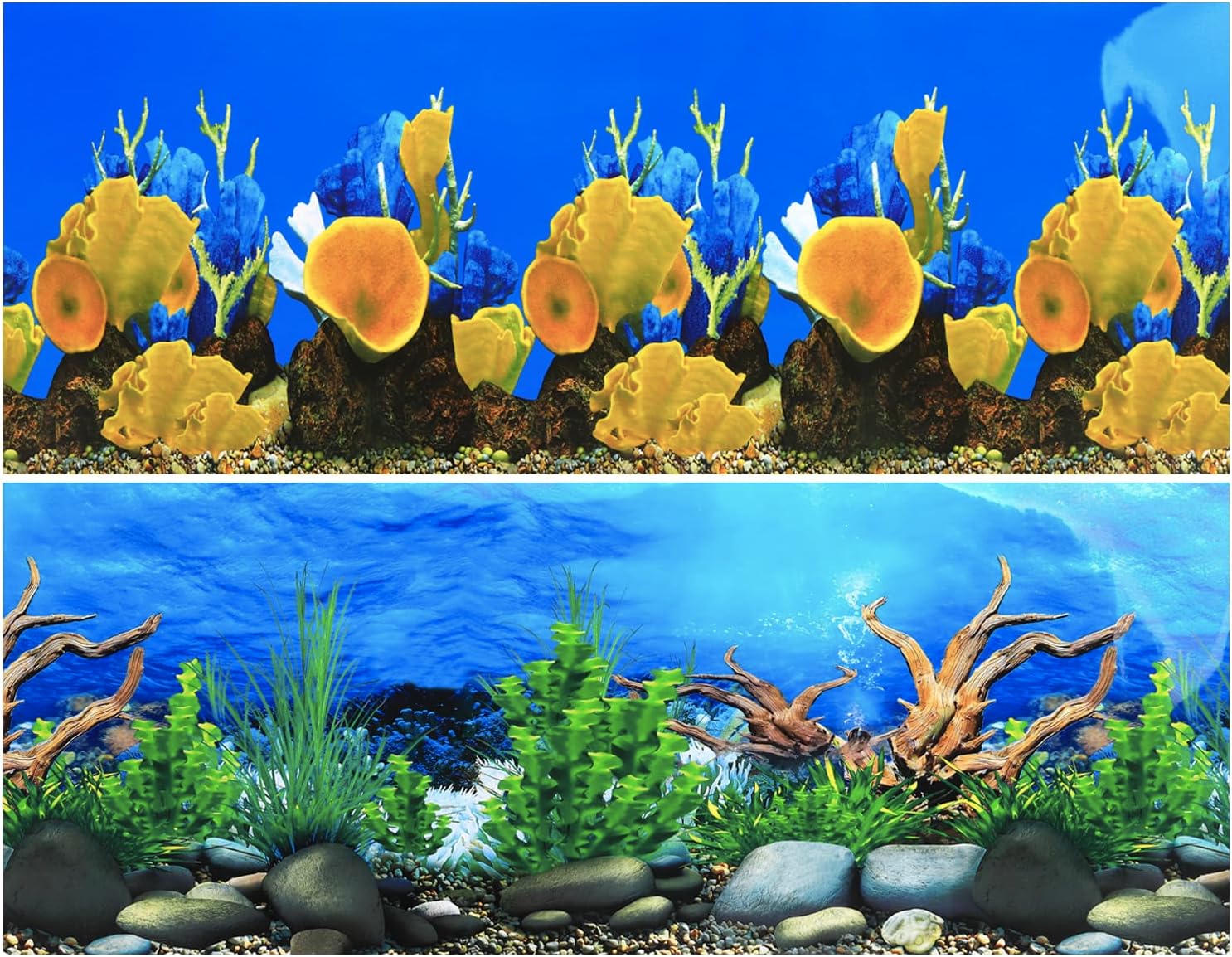 Lainrrew Aquarium Background Poster HD, Dual-Sided Water Plants & Fish Tank Landscape, 16"x40", Vivid Marine Life, Waterproof Scenery, Easy to Install, Durable Tank Decor (Type 3)