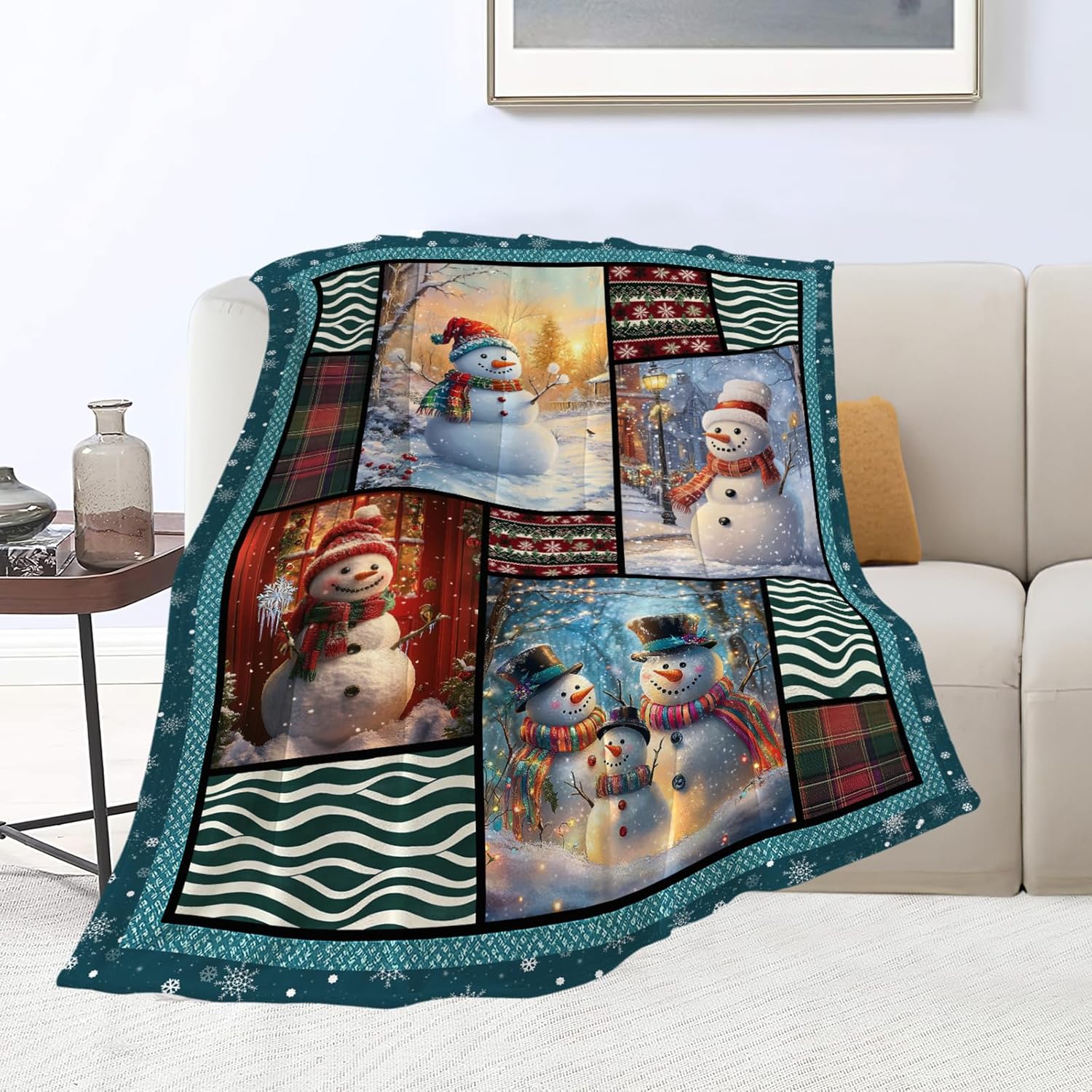 Snowmen Blanket Christmas Winter Snowmen Lover Throw Blankets Gifts for Girls Boys Kids Soft Cozy Fleece Plush for Couch Sofa Bed 60"x50"