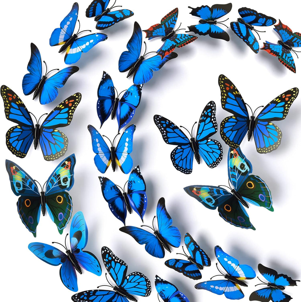 LiveGallery 72 PCS Removable 3D DIY Beautiful Butterfly Wall Decals Blue Butterflies Art Decor Wall Stickers Murals for Kids Baby Boy Girls Bedroom Classroom Offices