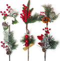 Artificial Pine Picks Christmas Pine Picks Pine Needles Branches with Red Berry Pinecones Berry Branches Fake Berries for Flower Arrangements Wreaths Holiday Xmas Tree Decoration
