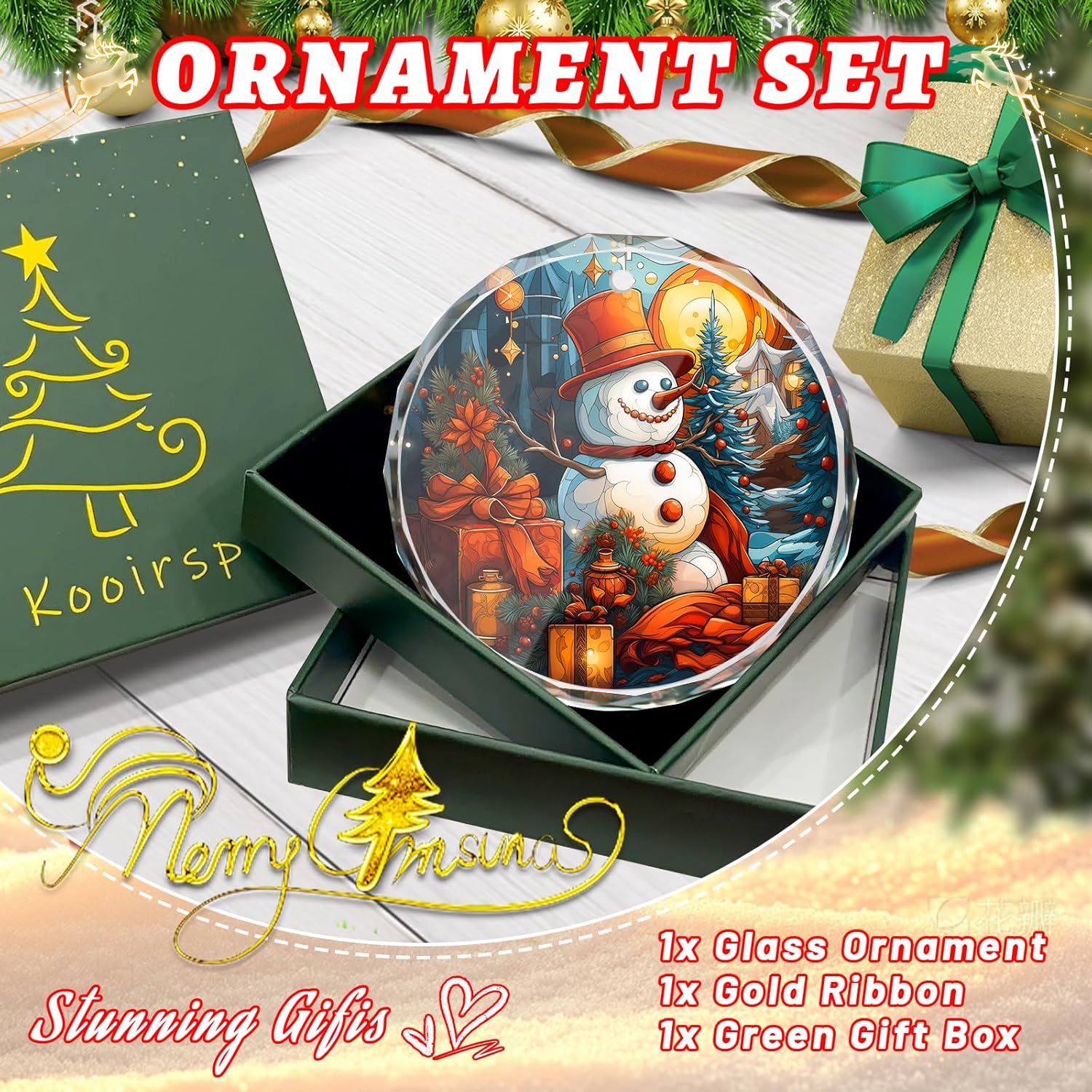 Stained Glass Snowman Ornament - Christmas Tree Decoration, Gift for Holidays