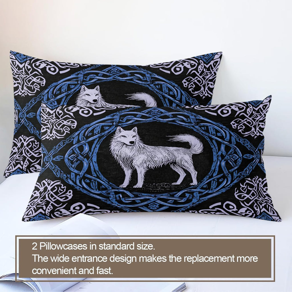 Viking Wolf Duvet Cover Twin Size, Norse Mythology Bedding Set 2 Piece Kids and Adults Abstract Mid Century Comforter Cover with Zipper Ties & 1 Pillowcases