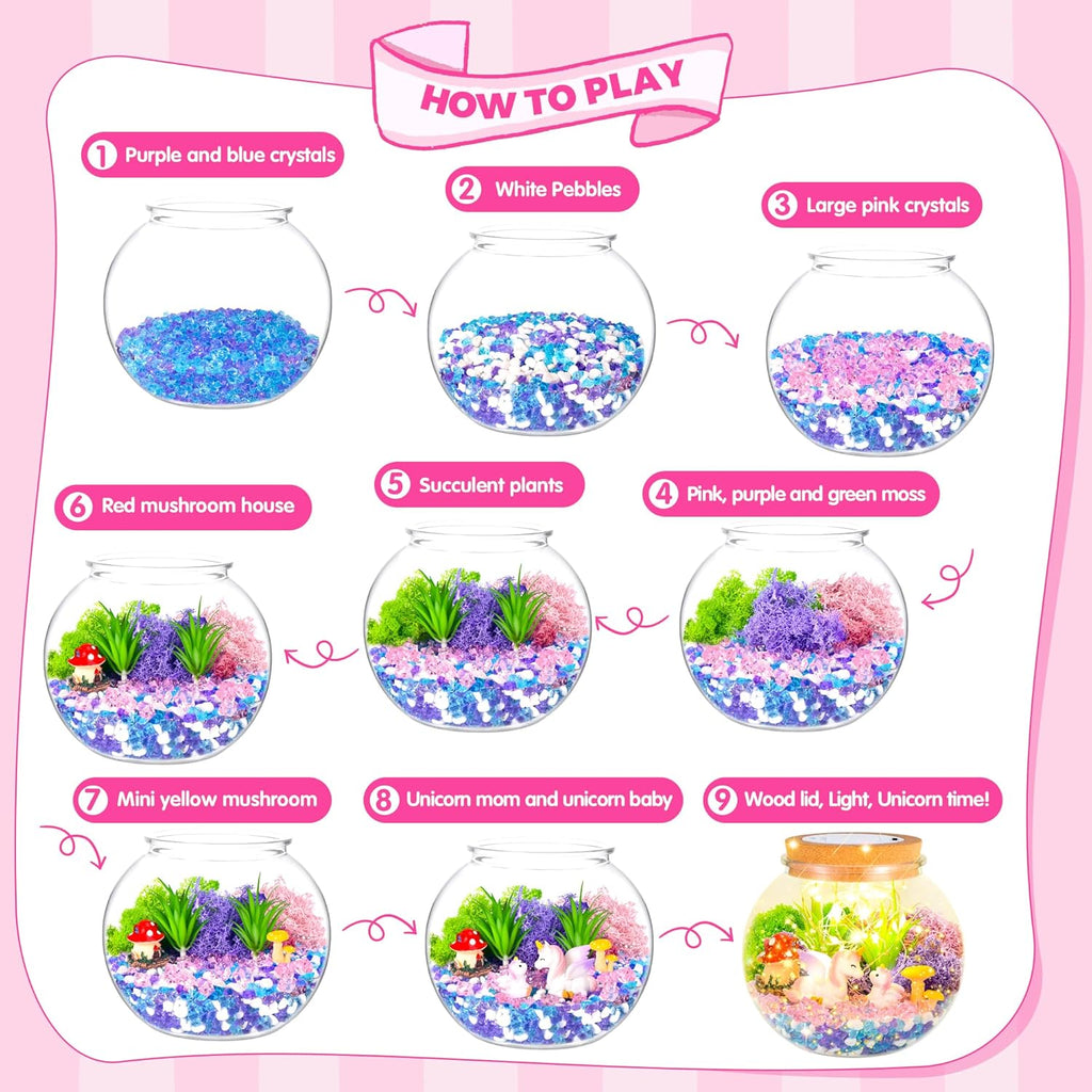 Unicorn Gifts for Girls - Light up Unicorn Terrarium Kit for Kids - DIY Unicorn Arts & Crafts Toy - Birthday Gifts for Kids Age 5 6 7 8-12 Year Old Girl Gift