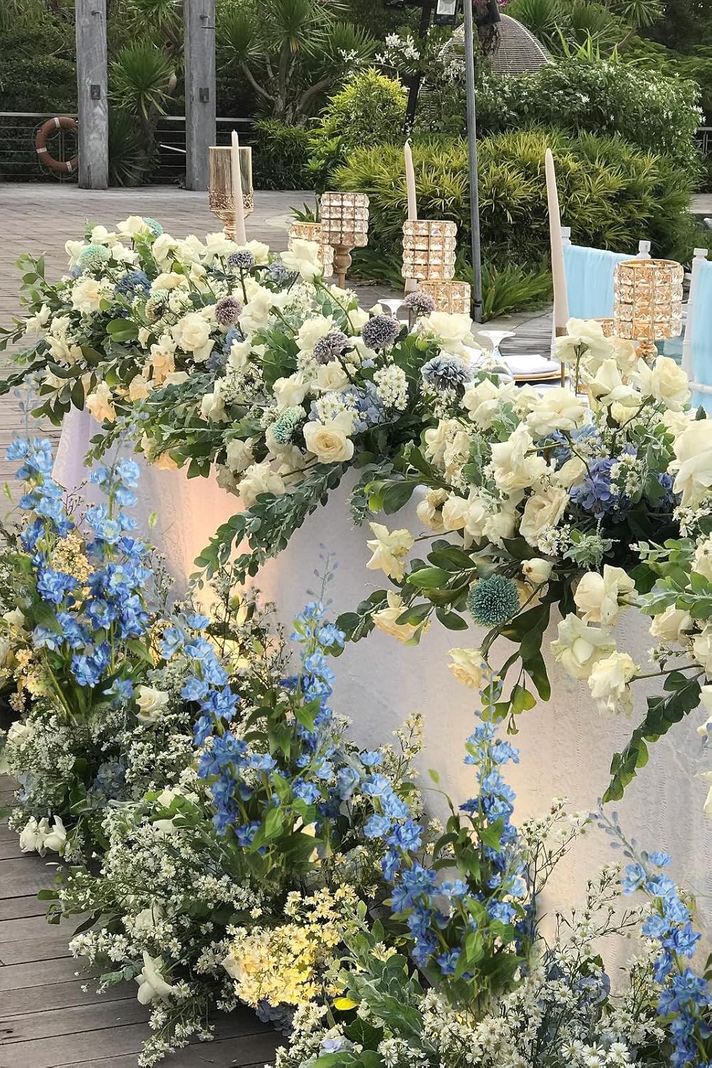 IPOPU Blue Silk Flowers - 9PCS Artificial Flowers Combo: Blue Delphinium, Clematis Greenery, 33.5" Long Stem for Tall Vase, Bluebonnet Decor, Floral Centerpiece, Bridal Bouquets for Wedding
