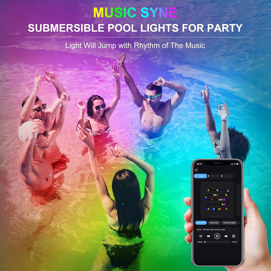 RGB Underwater Pond Lights, Super Bright LED Submersible Fountain Lights Colored Landscape Spotlights, Bluetooth APP Control IP68 Waterproof for Fish Aquarium Tank Garden Yard Pool (Set of 6)