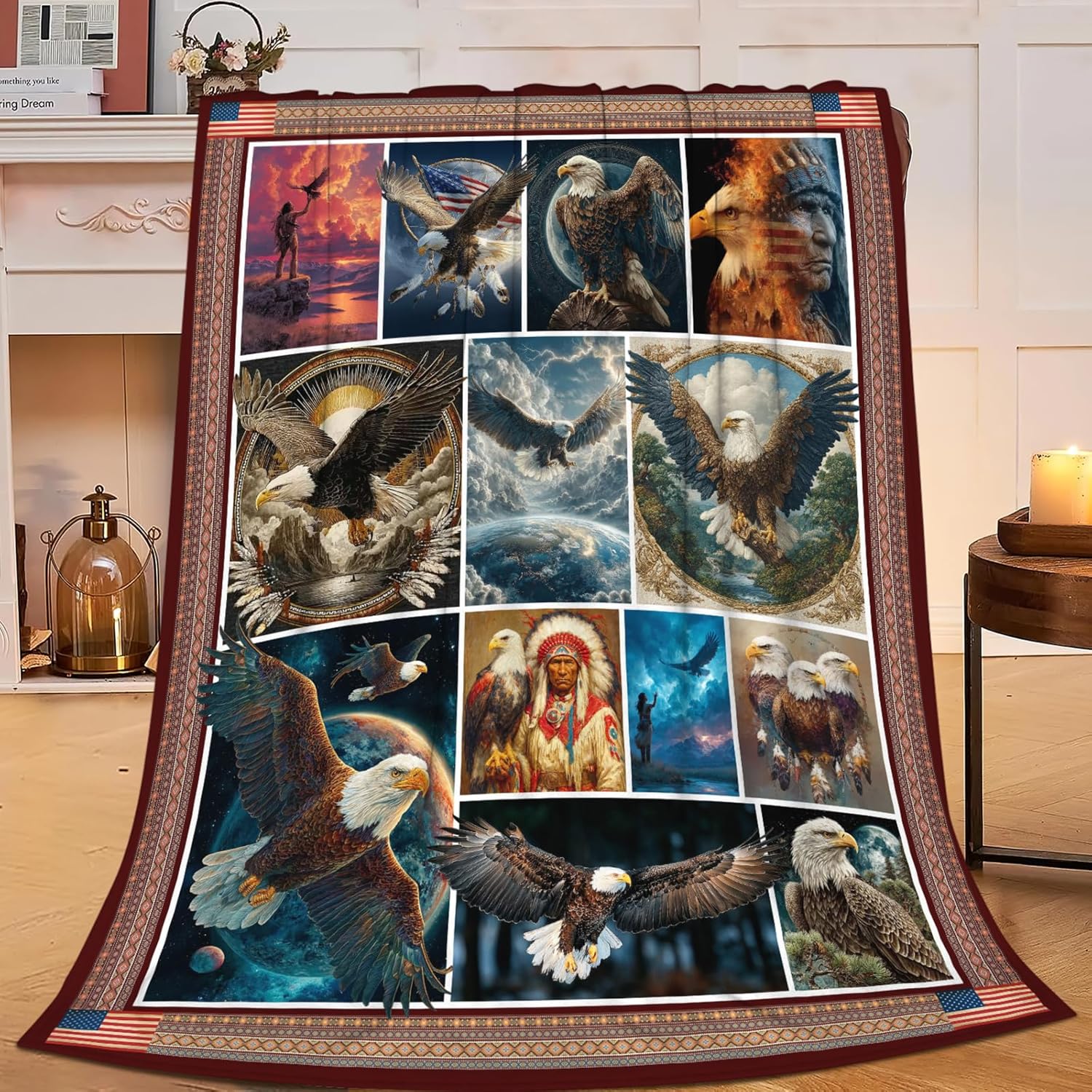 Bald Eagle Throw Blanket Native American Eagle Stuff Gifts for Kids Girls Boys Adults Women Men Soft Cozy Warm Plush Fluffy Fuzzy Fleece Blanket Decor 40''X50''
