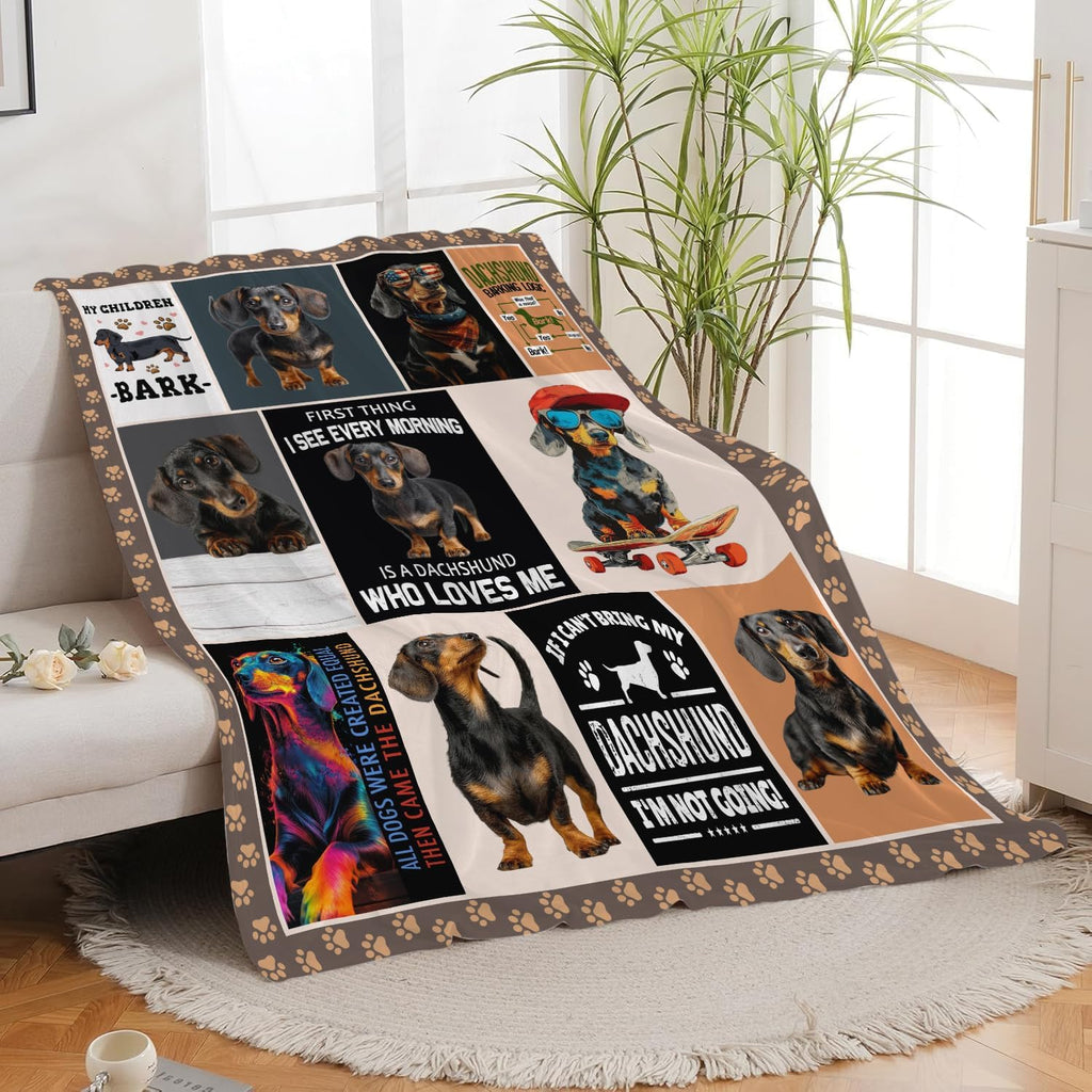Dachshund Throw Blanket Weiner Dog Dachshund Puppy Stuff Gifts for Dog Lover Kids Girls Boys Adults Women Men Soft Cozy Warm Plush Fluffy Fuzzy Fleece Blanket Decor 60''X80''