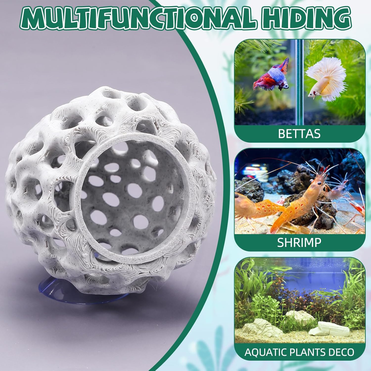 2 Pcs Shrimp Dome Hide Shrimp Hides for Aquarium White Betta Fish Hideout with Suction Cup Fish Tank Ornament Accessorie Decor for Shrimps Guppy Hiding Resting(3.15''h x 2.76'' W)