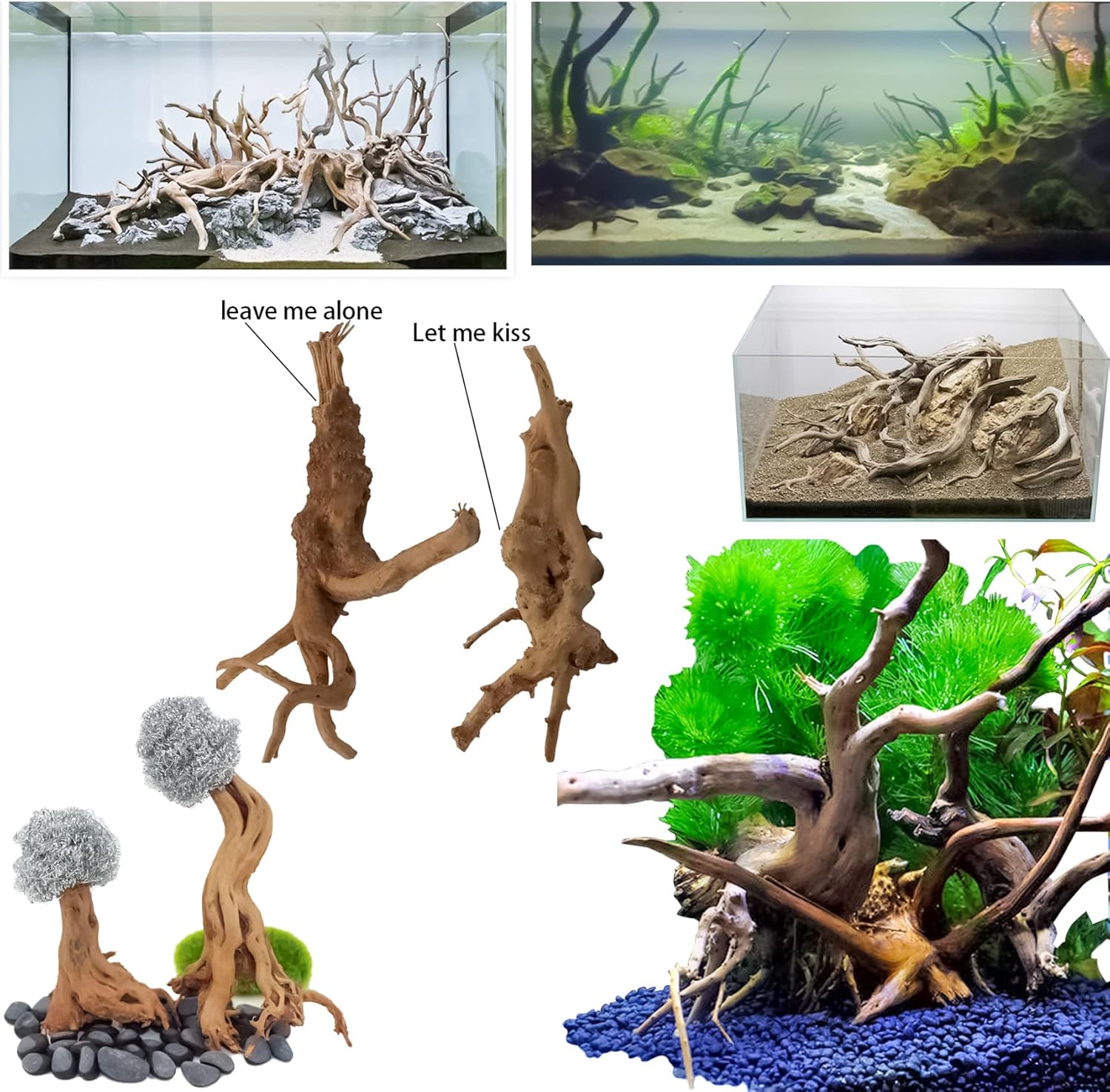 Vmiapxo 8 Pieces Natural Driftwood for Aquarium Decor, Assorted Sinkable Spider Wood, Reptile Drift Wood Branches Fish Tank Decorations (4''-6'')