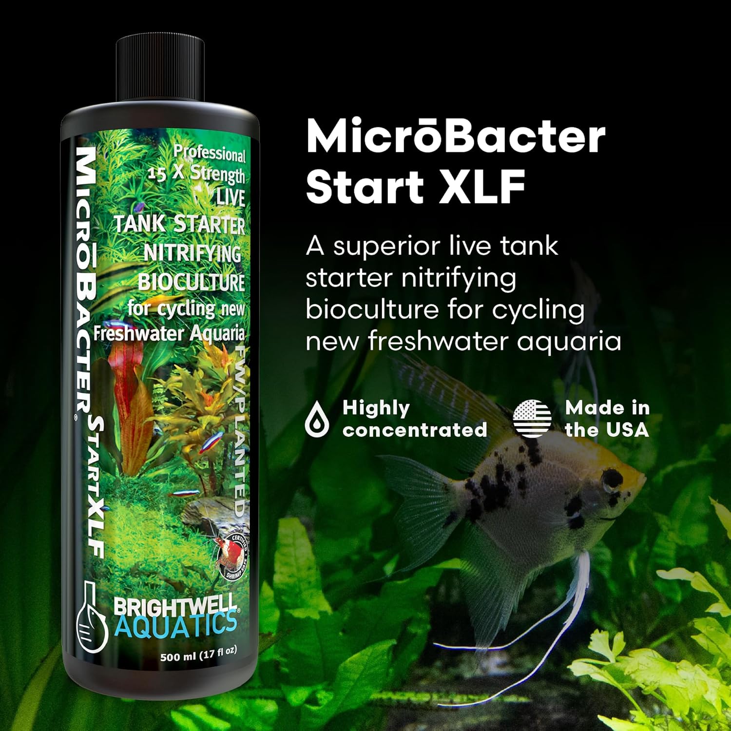 Brightwell Aquatics MicroBacter Start XLF - Concentrated Freshwater Nitrifying Bacteria - Quick Start Fish Tank Starter, Lift Microbe Levels & Water Filtering - Aquarium Water Treatments, 16.9 fl oz