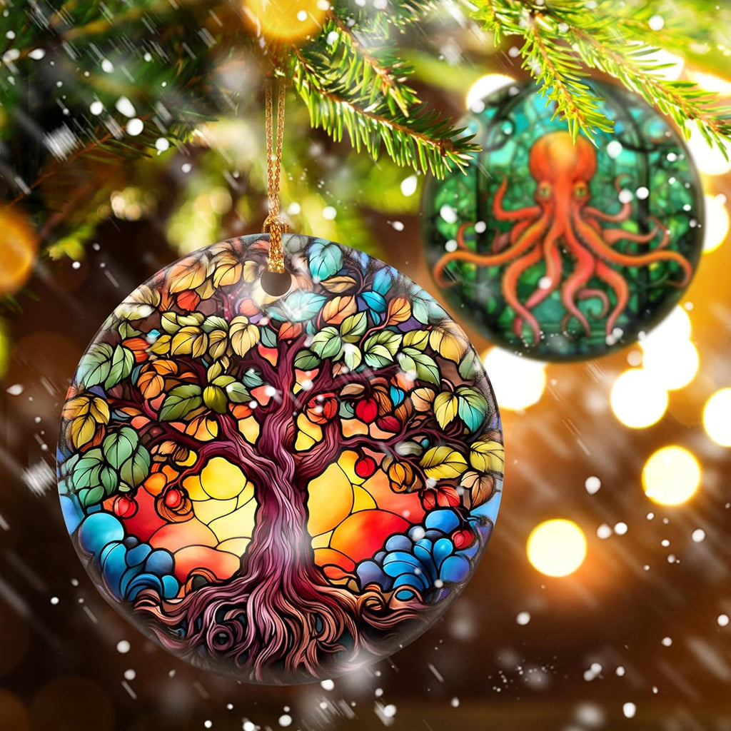 Touber Christmas Ceramic Ornament, Holiday Decoration, Heirloom Keepsake, Round, Gift Exchange, Tree of Life, Unisex-Adults