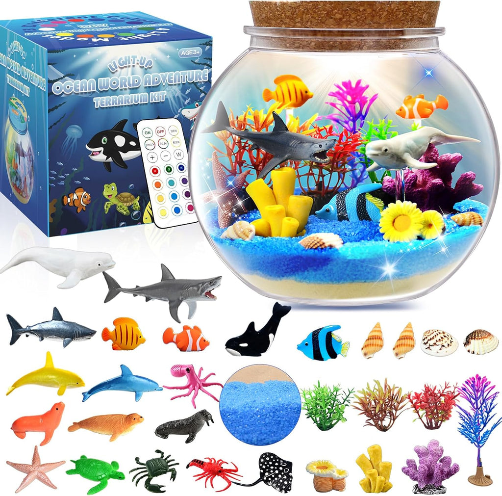 Ocean Light Up Terrarium Kit for Kids - LED Night Light Ocean Birthday Gifts for Girls & Boys Ages 4 5 6 7 8-12, Kids Arts & Crafts Kit,Christmas Gifts