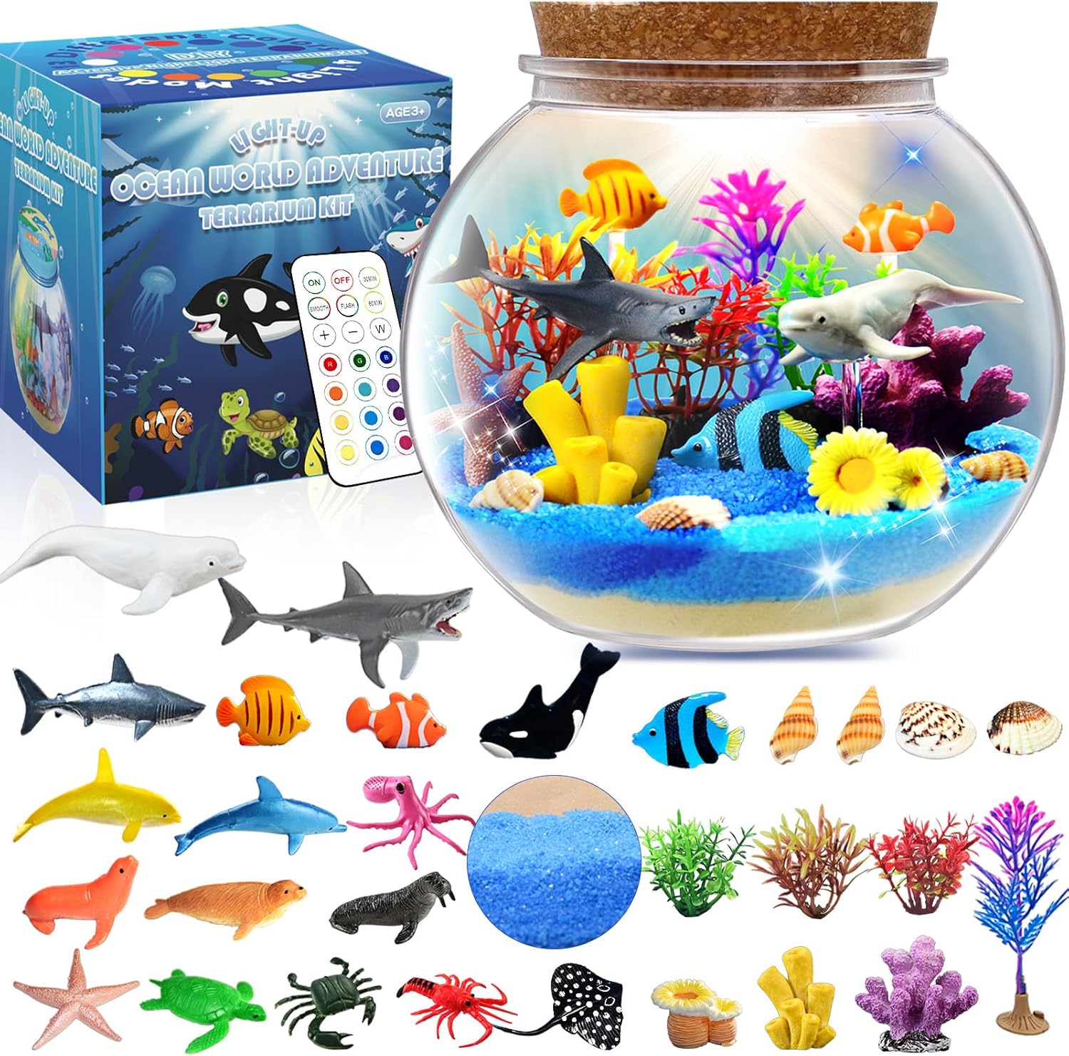 Ocean Light Up Terrarium Kit for Kids - LED Night Light Ocean Birthday Gifts for Girls & Boys Ages 4 5 6 7 8-12, Kids Arts & Crafts Kit,Christmas Gifts