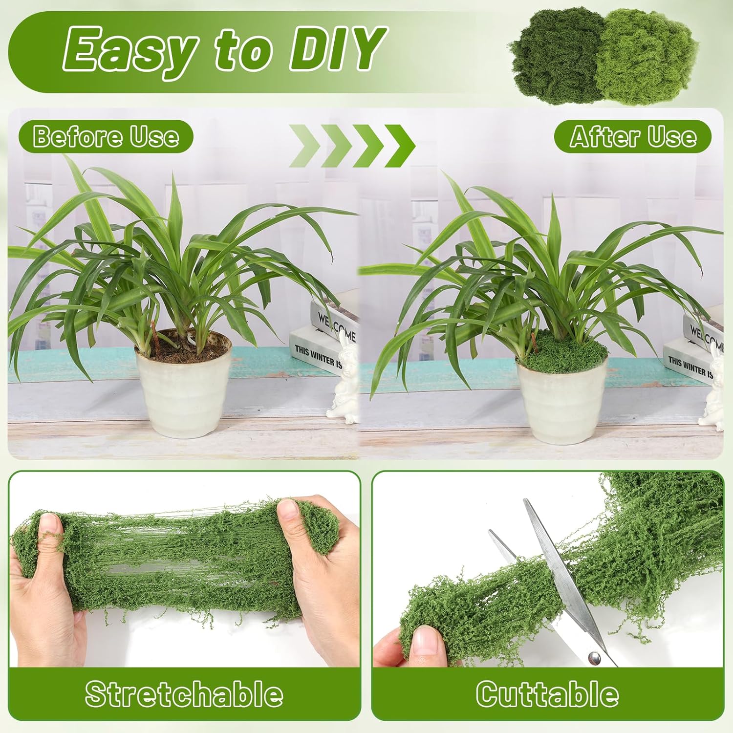 Jollidecor Artificial Moss for Potted Plants, 7.06 OZ Fake Green Moss for Crafts DIY, Faux Decorative Moss Planter Filler for Fairy Garden, Table Centerpiece, Landscaping, Terrarium