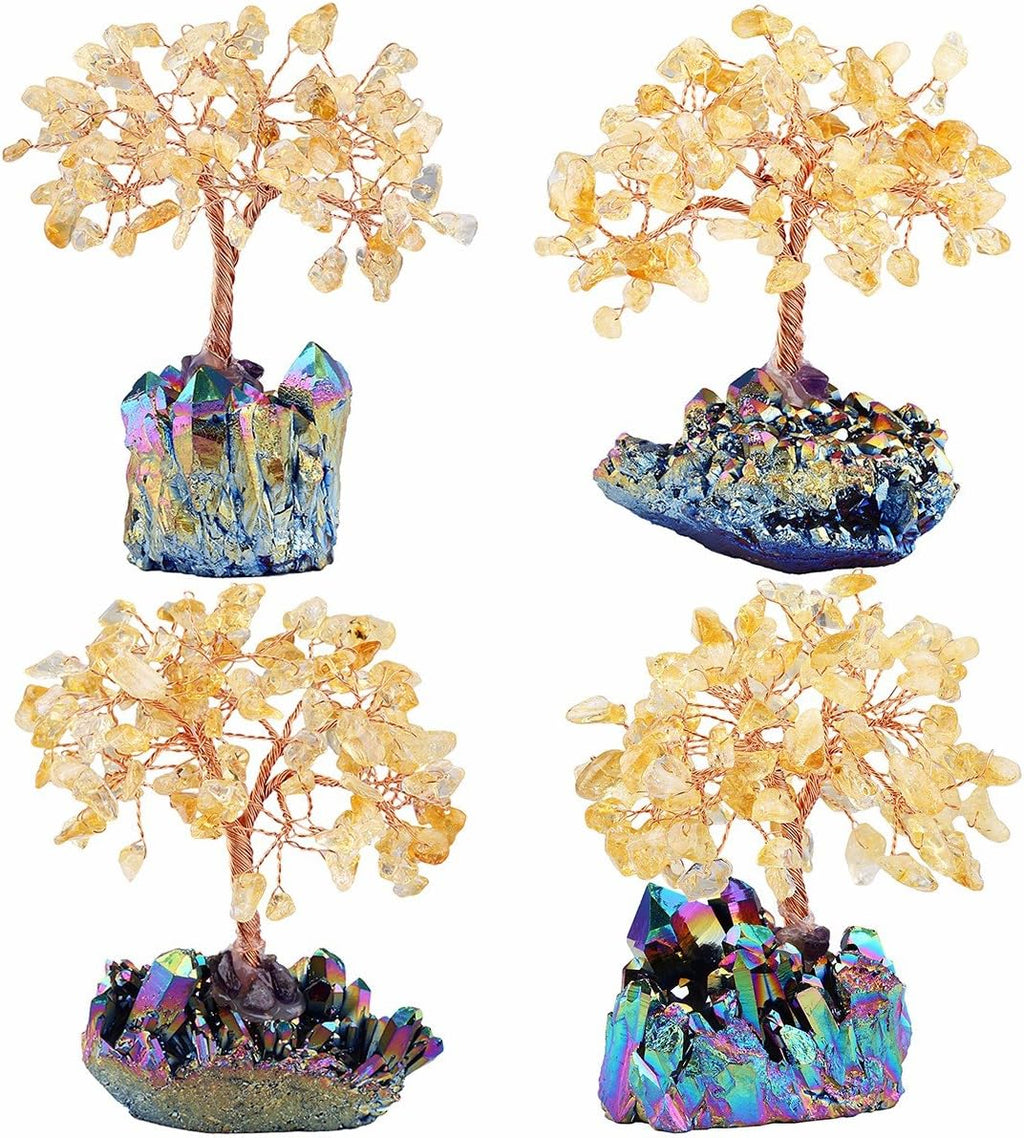 mookaitedecor Citrine Crystal Tree, Quartz Cluster Rainbow Titanium Crystals Base Bonsai Money Tree for Wealth and Luck