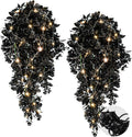 RECUTMS Black Fake Hanging Plants Realistic Artificial Hanging Plants Outdoor with LED String Lamps Hanging Leaves Vines Plastic Rose Flowers All Year Round Decor for Halloween (Black)
