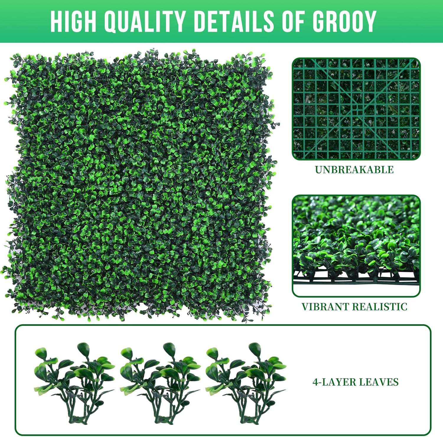 20"x20" Grass Wall,12PCS Artificial Boxwood Panels,4 Layers Plant Wall, Greenery Backdrop,Privacy Hedge Screen,Green Panels Decor for Outdoor Garden and Indoor Home Wedding
