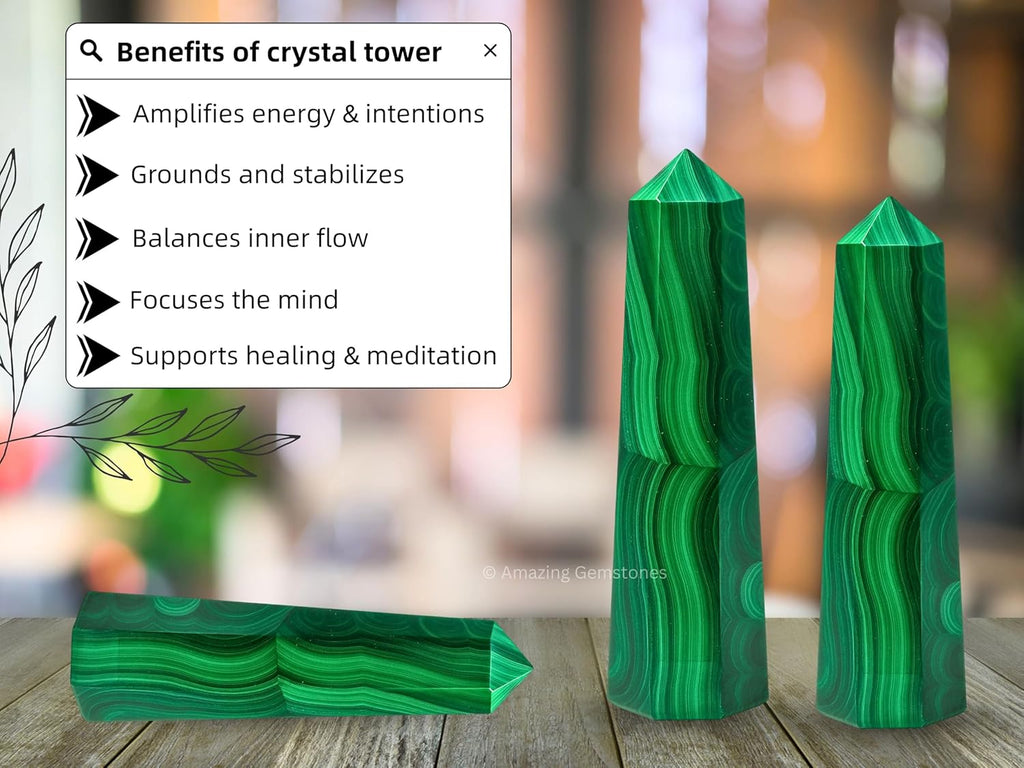 Amazing Gemstone Malachite Crystal Towers ~ Natural Healing Crystal Point Obelisk for Reiki Healing and Crystal Grid (2" to 3" INCH)