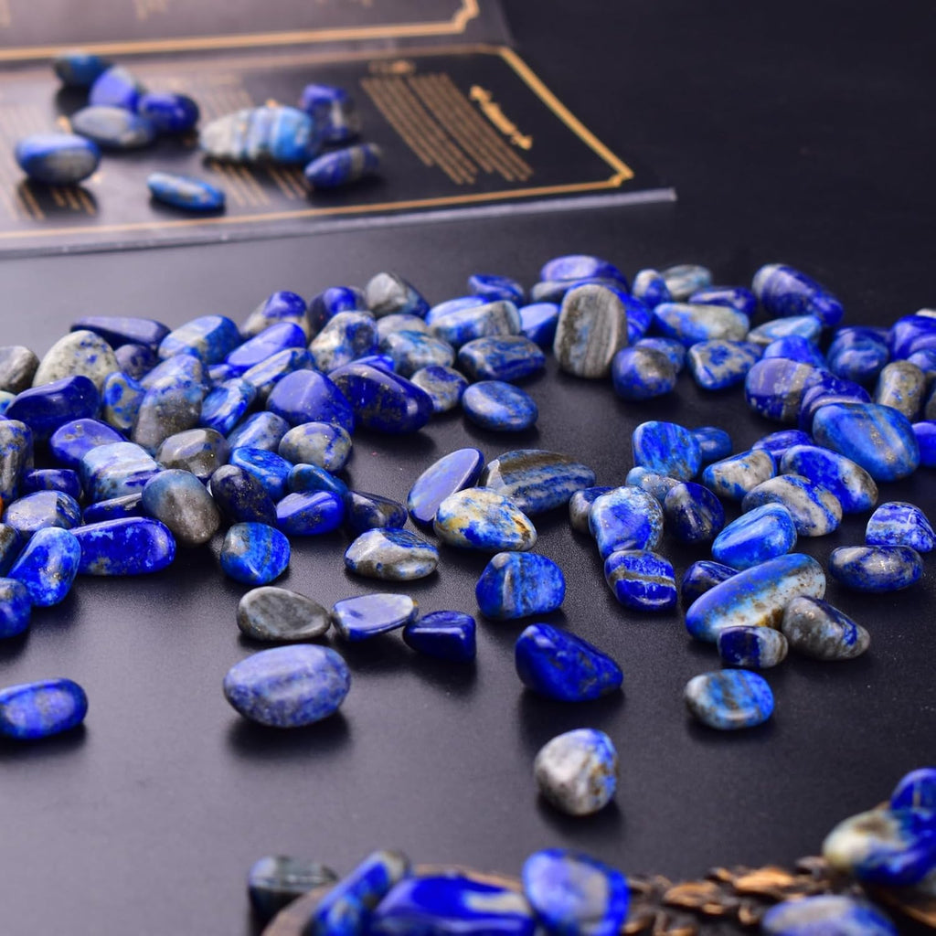 Polished Lapis Lazuli Crystal Chips Set, 0.4", 128 Pcs - Handpicked Tumbled Stones and Crystals Bulk for Healing, Reiki, Meditation, Witchcraft and Home Decor