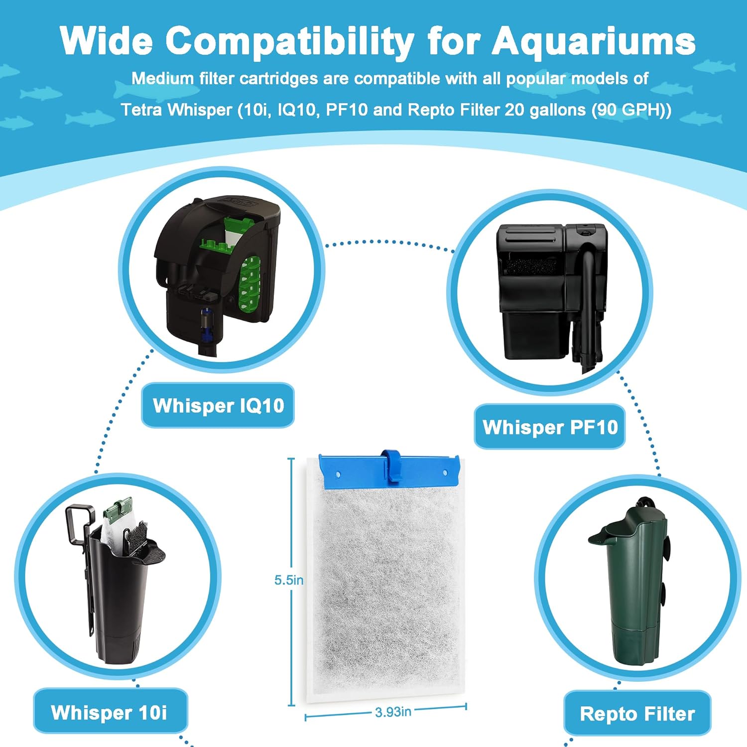 16 Pack Medium Fish Tank Filter Cartridges Compatible with Tetra Whisper Bio-Bag Filters Medium Replacement Filter Cartridges for Whisper ReptoFilter and 10i IQ10 PF10 Power Filters -Ready to Use