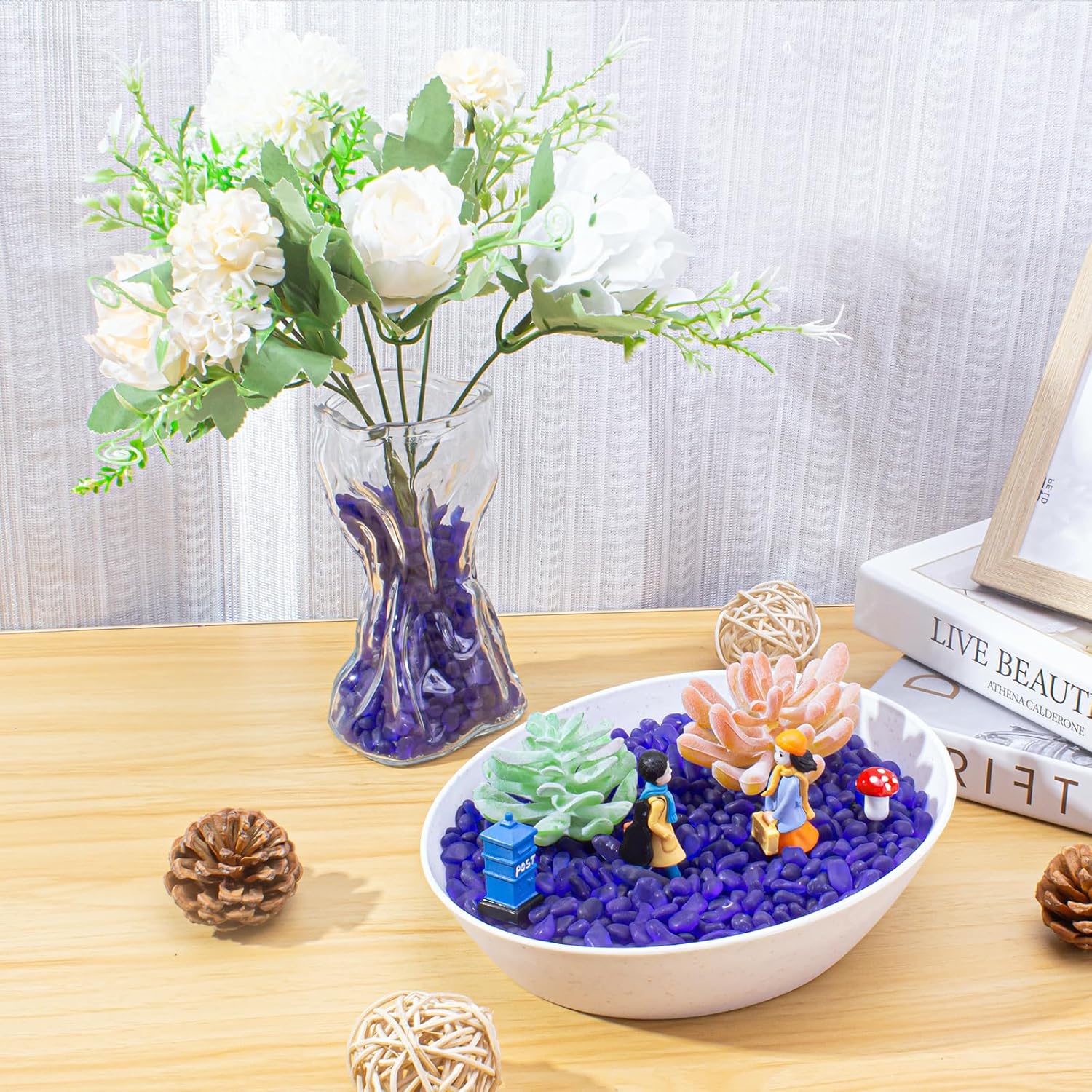 Keedolla 0.5 Lb Cobalt Blue Frosted Sea Glass Stones Fish Tank Rocks Gravel Aquarium Glass Pebbles Marbles Gemstones for Vase Fillers, DIY Crafts, and Home Decor