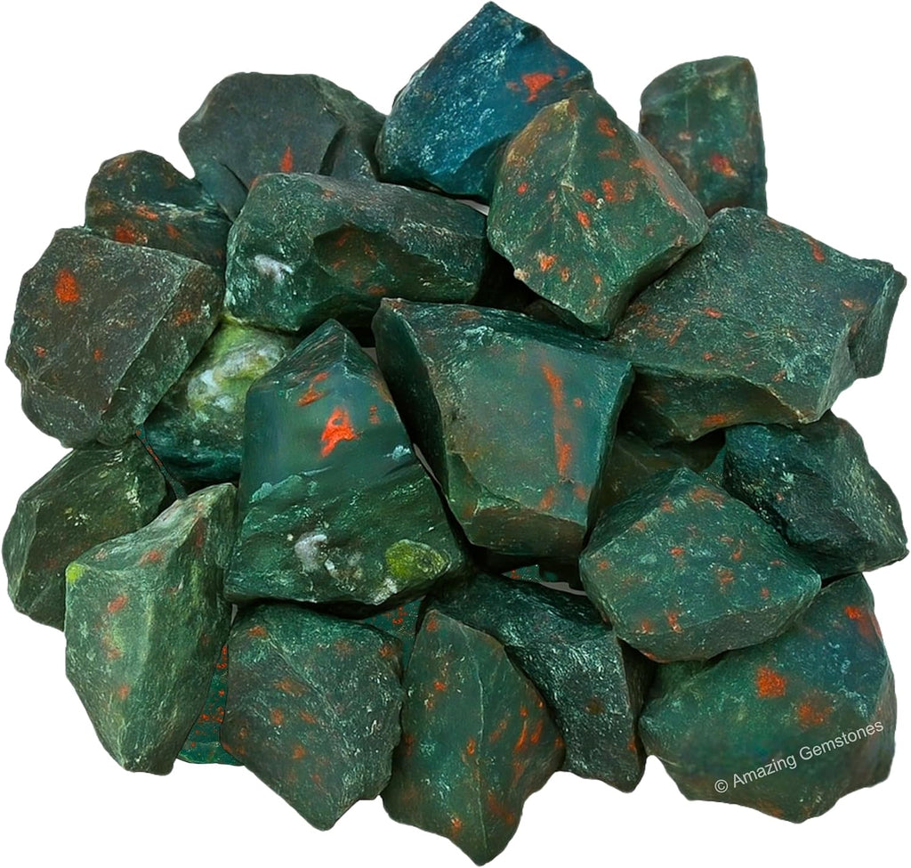 Amazing Gemstone Bloodstone Raw Crystals and Healing Stones, Natural Rocks for Tumbling and DIY Raw Stones and Crystals (5 Pieces)
