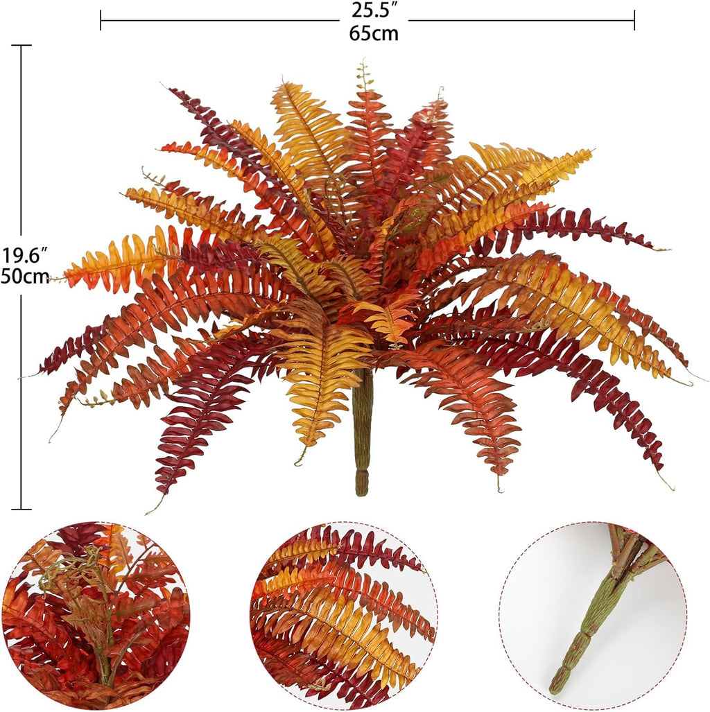 Fall Ferns Artificial Plants 37 Fronds Faux Ferns for Outdoor Planter Fake Fall Leaves Stems Artificial Fern Bouquet Silk Autumn Shrubs for Table Centerpiece Porch Vase Home Garden Thanksgiving Decor
