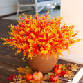 HyeFlora Artificial Fall Flowers Faux Mums for Outdoor Indoor Garden Home Decoration, Faux Flower Daisy with Eucalyptus Leaves Fake Plants Greenery Boxwood Porch Patio, 12 Bundles (Orange Eucalyptus)