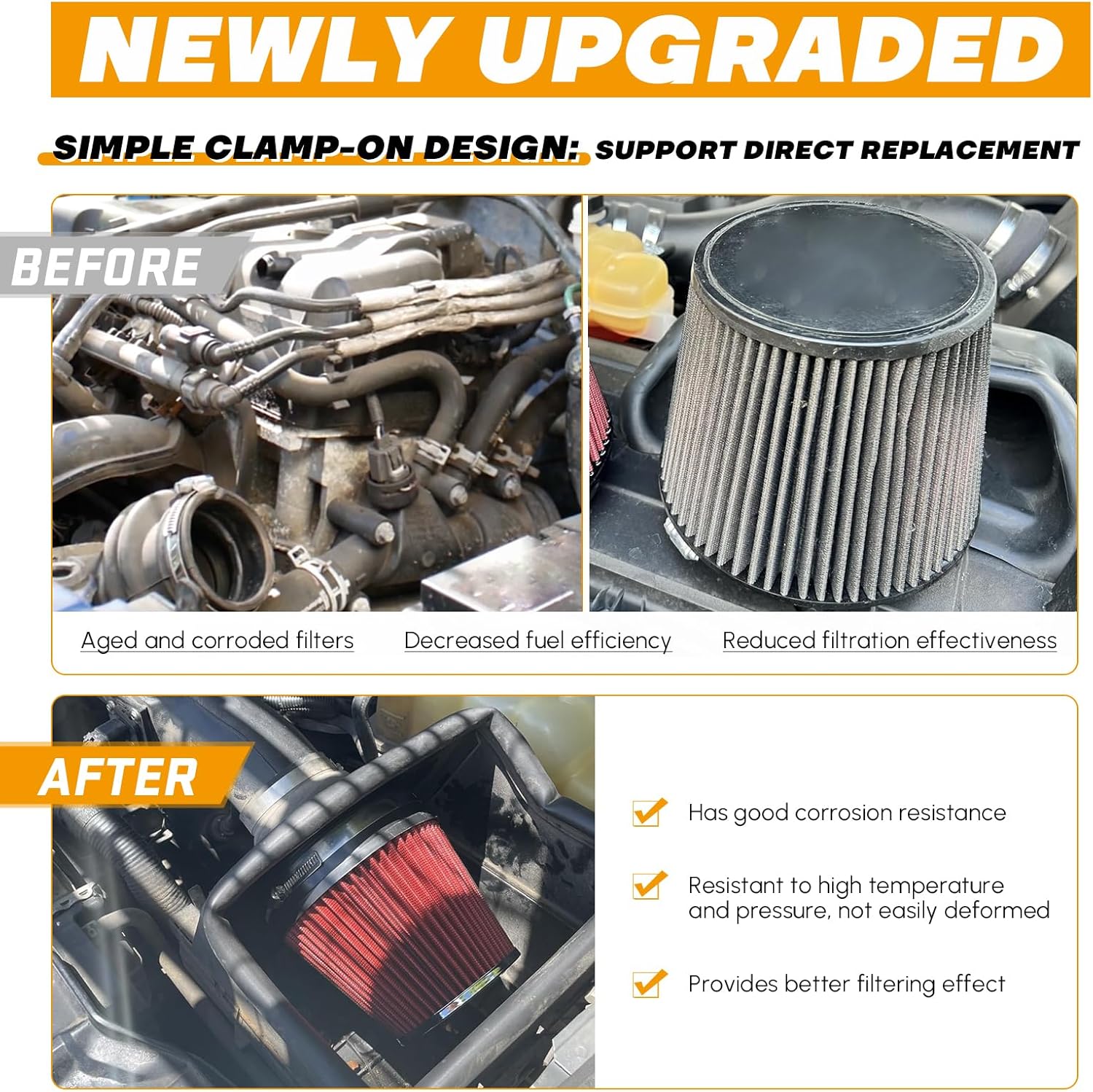 PTNHZ Universal Red 3.5" 89mm High Flow Cold Air Intake Cone Air Filter Power Intake Air Inlet System Air Cleaner