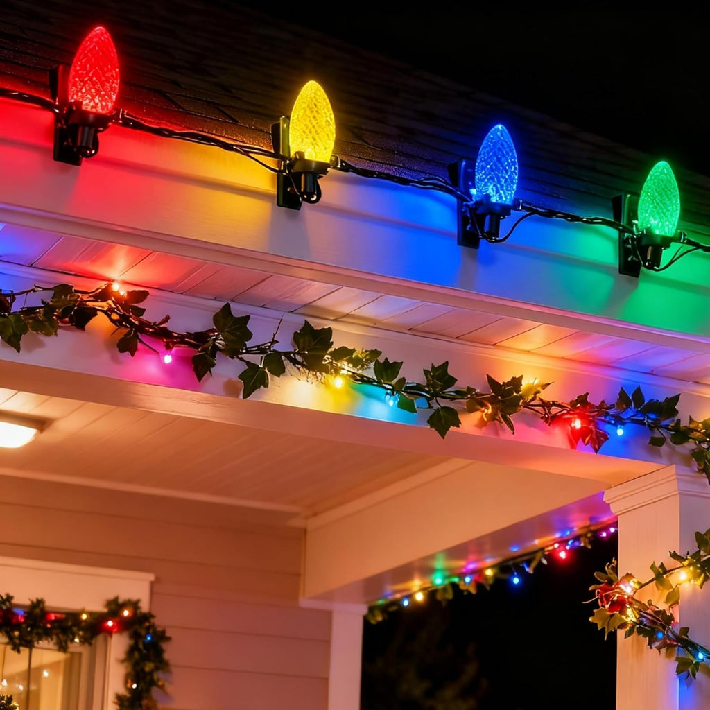 Dazzle Bright C9 Christmas String Lights, 100 LED 66 FT Waterproof Connectable Fairy Lights with 100 Spring Clips Timer, Christmas Decoration for Outdoor Roofline Home Garden Yard Tree (Multi-Colored)