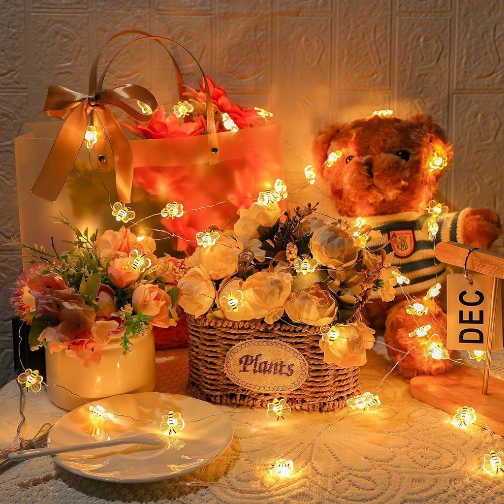 Bee Decor String Lights 10Ft 30 Led Battery Operated Bee Bumble Whimsical Decor Bee Decorations Honey Bee Gifts for DIY, Home, Classroom, Birthday, Kids Room, Garden, Wedding, Party