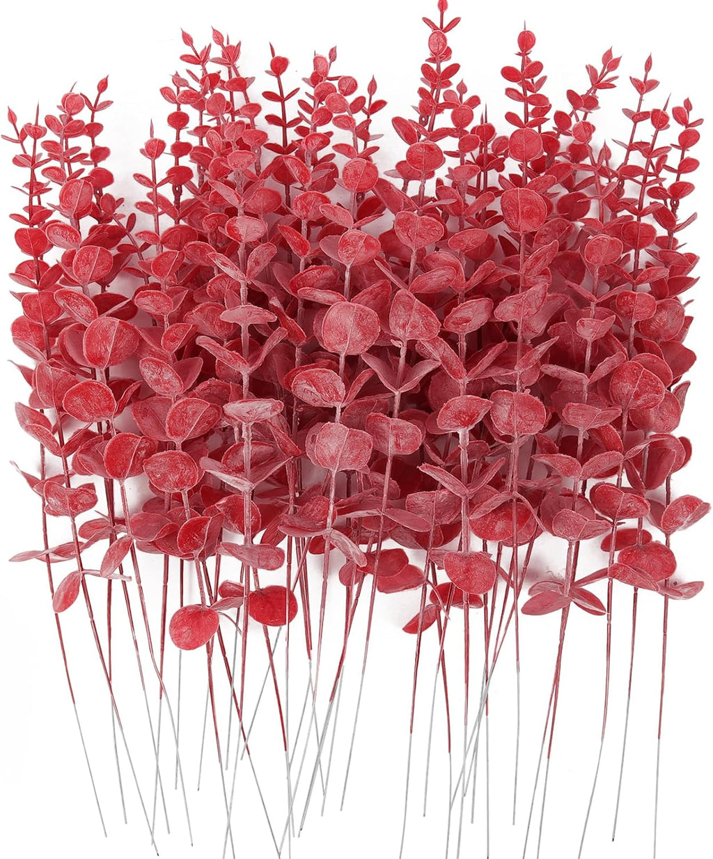 RECUTMS 36Pcs Red Eucalyptus Leaves Stems Artificial Leaf Branches Decor for Indoor Outdoor Valentines Day Christmas Picks Floral Arrangement Wedding Party Bouquet Home Office Table Decoration