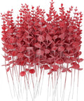 RECUTMS 36Pcs Red Eucalyptus Leaves Stems Artificial Leaf Branches Decor for Indoor Outdoor Valentines Day Christmas Picks Floral Arrangement Wedding Party Bouquet Home Office Table Decoration