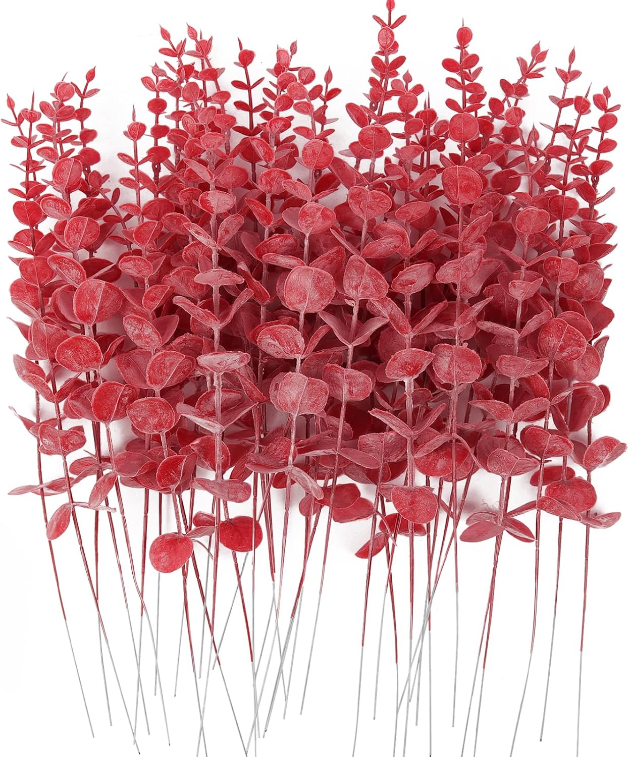 RECUTMS 36Pcs Red Eucalyptus Leaves Stems Artificial Leaf Branches Decor for Indoor Outdoor Valentines Day Christmas Picks Floral Arrangement Wedding Party Bouquet Home Office Table Decoration