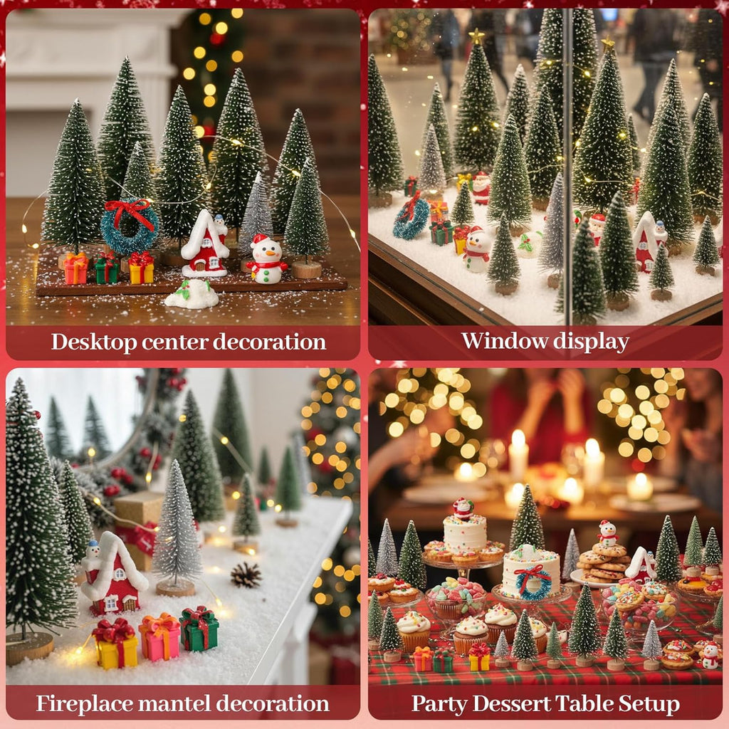 LOVEINUSA 48PCS Mini Bottle Brush Trees and Resin Miniatures for Tabletop Decor - Winter Ornaments and DIY Crafts