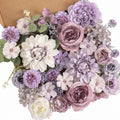 Artificial Flowers Combo Box Set Purple Fake Silk Flower for DIY Wedding Bouquet Arrangements Bridal Shower Party Home Decorations(White Purple Peony)