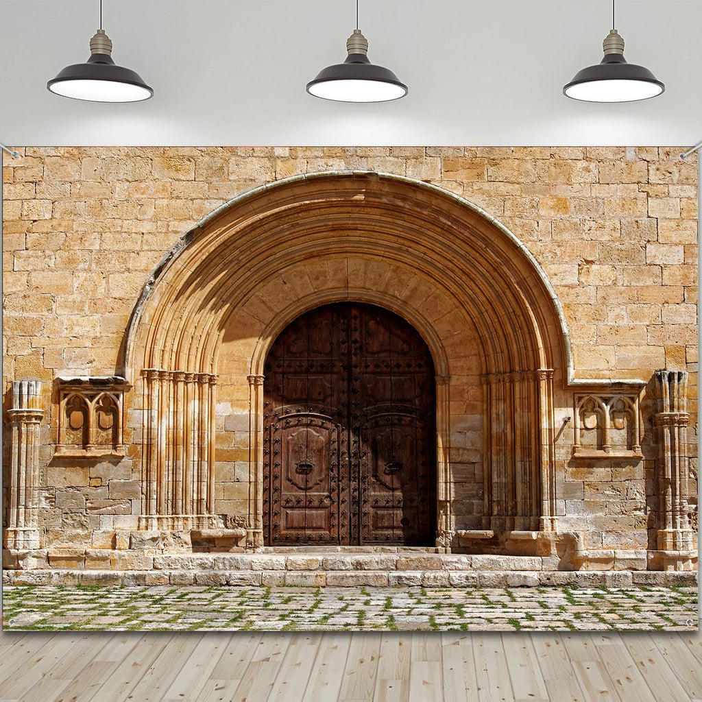 HANGYING 10x7ft Medieval Morocco Architecture Photo Backdrop Vintage Brick Wall Palace Arched Door Photo Background Retro Morocco Holiday Party Photo Studio Props HY045DX