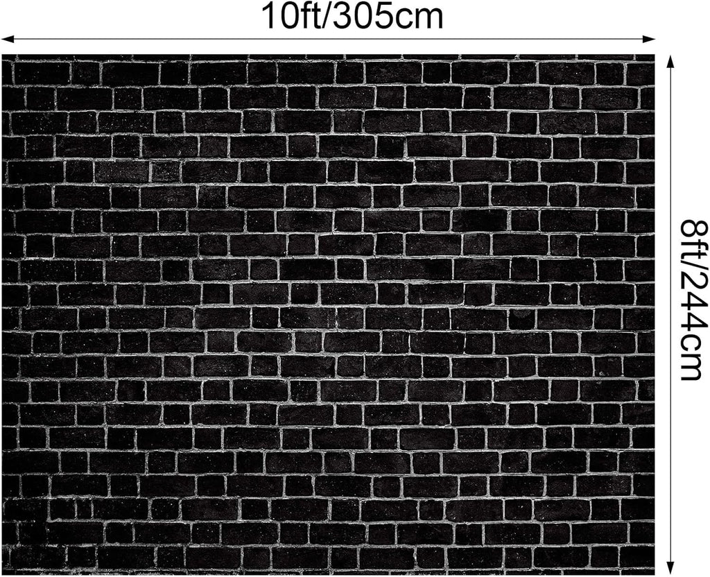 VitalCozy 10 x 8 Ft Christmas Brick Wall Backdrop for Photoshoot Polyester Fabric Brick Backdrop Background for Fireplace Home Decoration Newborn Birthday Party (Black)