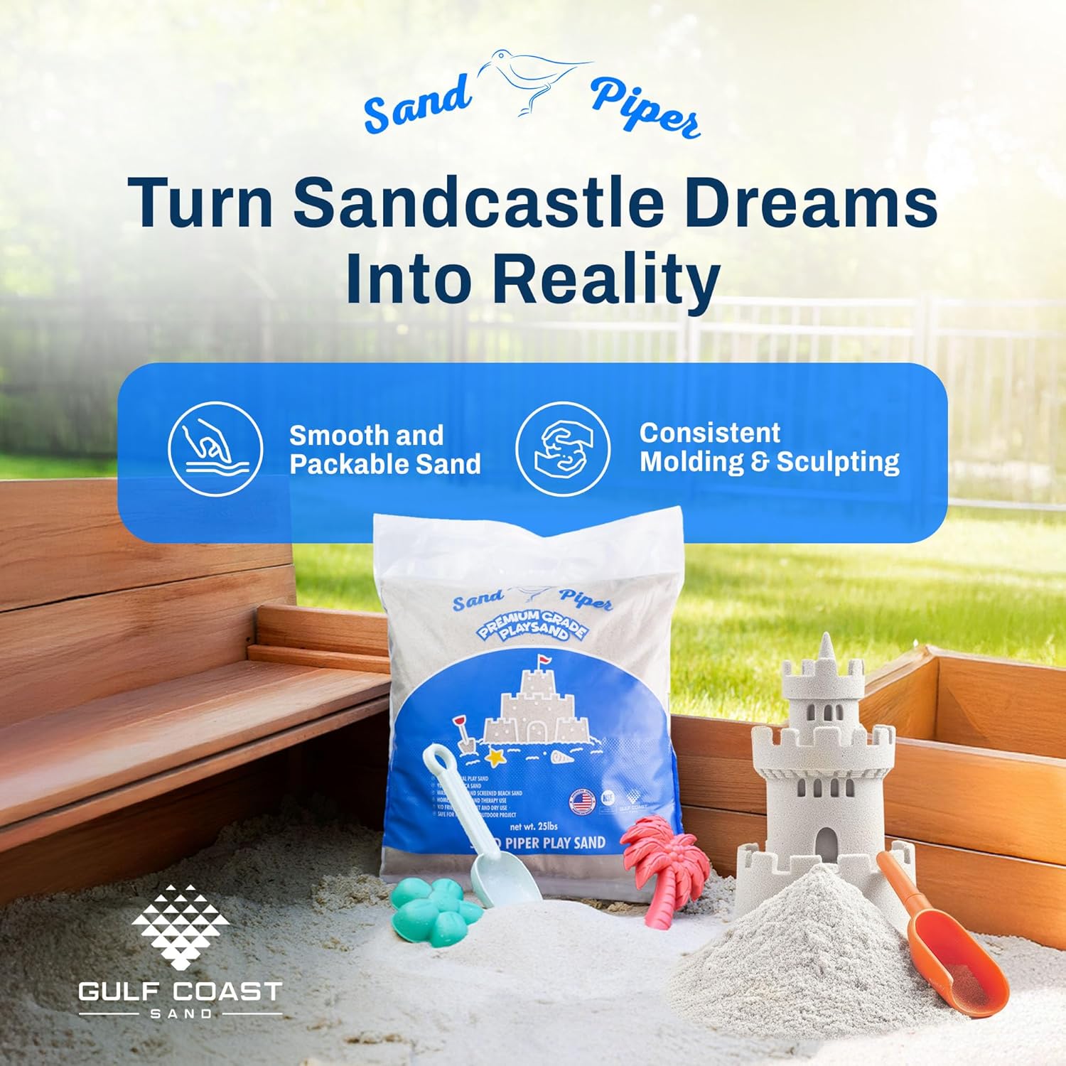 Sandpiper Multiuse Play Sand for Kids - 25 Lbs Indoor Outdoor Silica Sand for Sandbox, Craft Table, Sensory Bin Filler, & Building Beach Castles